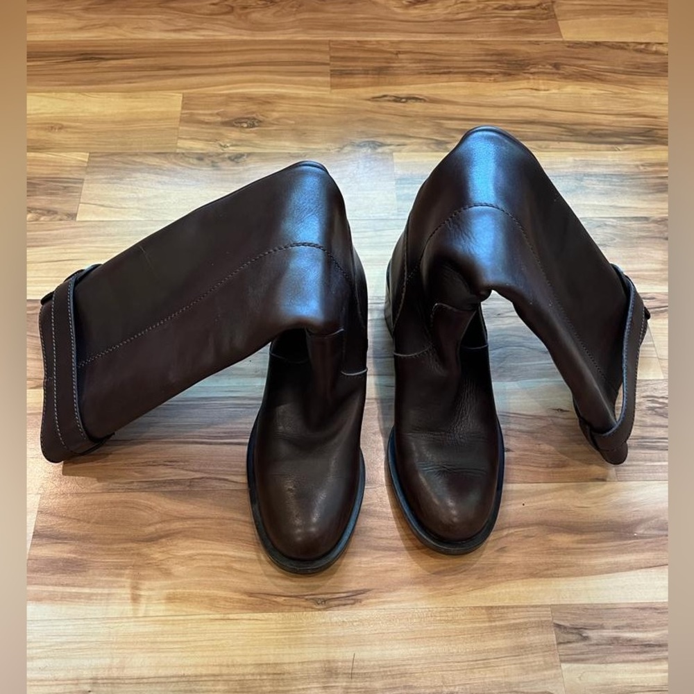 GUCCI Brown Boots Knee High GG Logo Leather Riding Women's - Picture 3 of 8